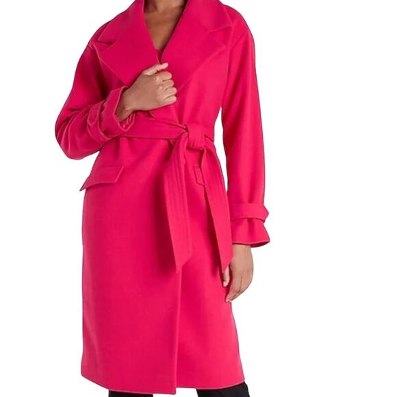 New Express Sz Small S Pink Belted Tie Waist Trench Coat jacket shawl collar - Picture 1 of 3